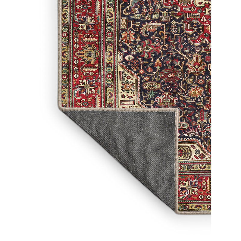 Tapis oriental rouge / beige / bleu marine, Rectangle 5 pi x 7 pi