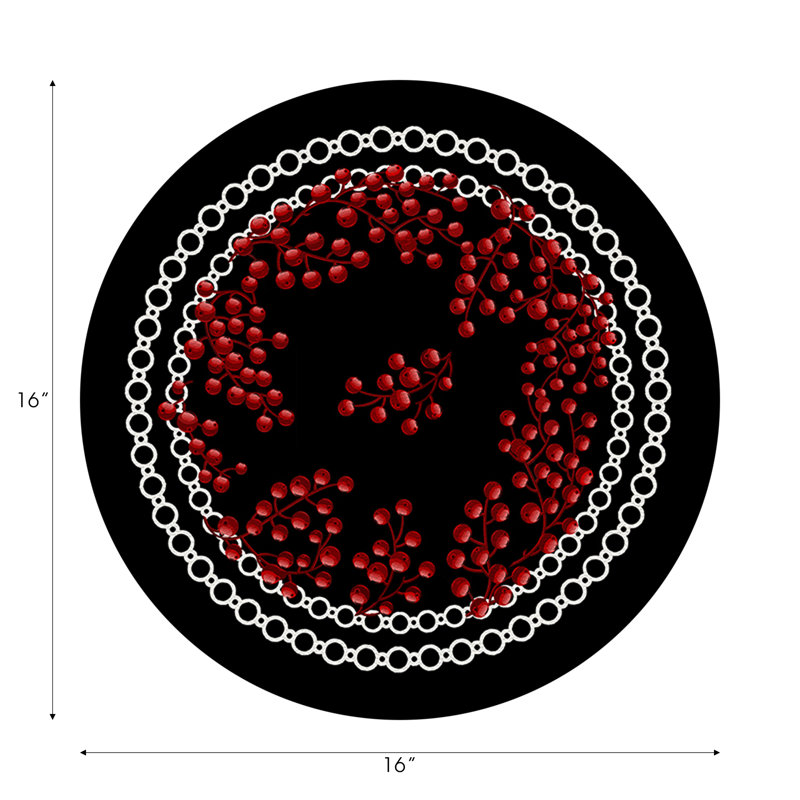 Christmas Berries Vegan Leather Round Pebble Placemat, Red Black