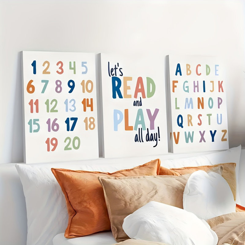 Impression sur toile 3 pièces pour l'alphabet éducatif, 18 x 12 pouces 3 pièces
