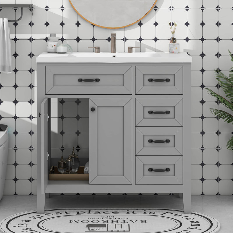 Meuble-lavabo 36 po avec lavabo en céramique intégré, Gris