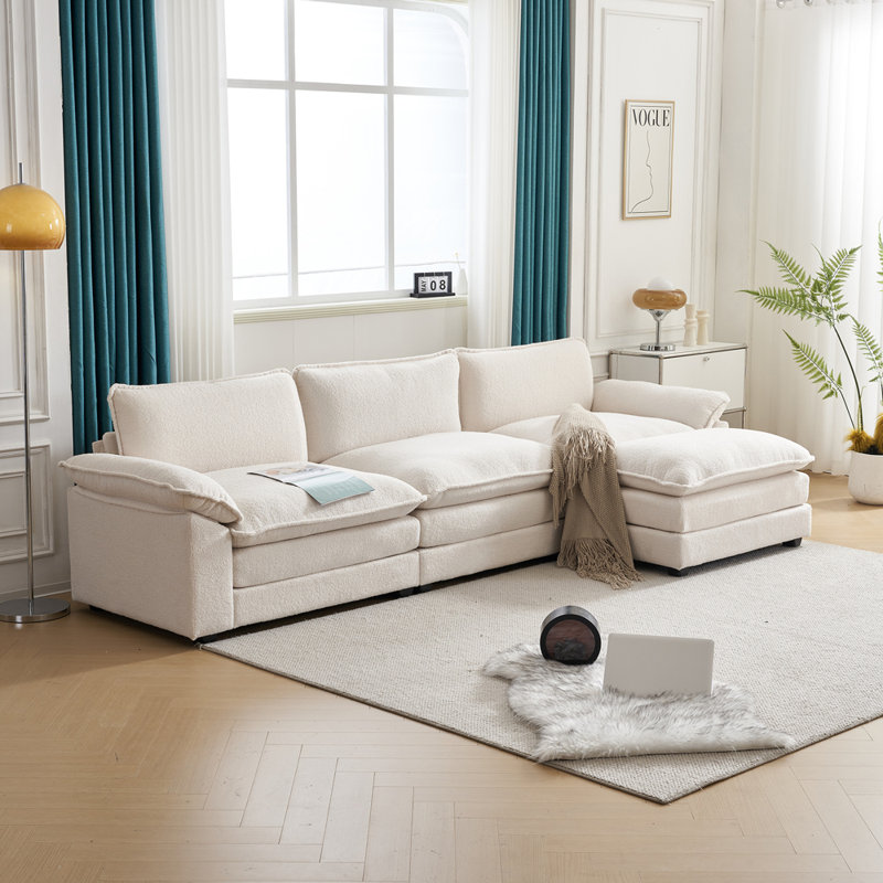 Canapé et canapé avec repose-pieds Avrilynn, Imitation de sherpa blanc, 120"W x 32.3"D x 33.5"H (3-Seat)