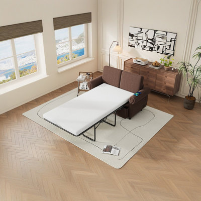 58" Pull Out Sofa Bed with Twin Size Memory Mattress