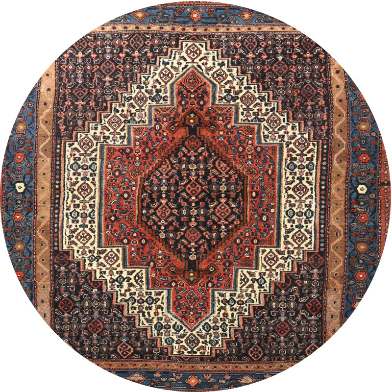 Tapis oriental multicolore tissé à la machine Oriental, Rond 6 pi