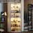 Corner Bar Cabinet With LED Lights, 6-Tier Wine Cabinet With Glass Door & Glass Holder, 70" Tall Liquor Cabinet With Adjustable Shelves For Dining Room, Living Room-1537070550