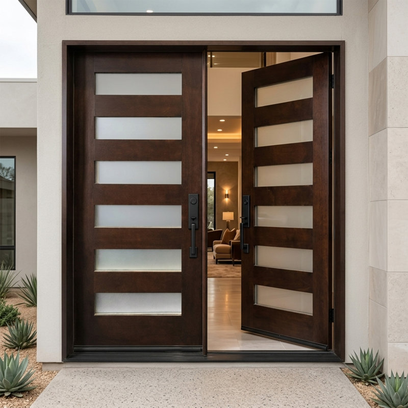 Porte d'entrée extérieure pré-montée en acajou prête à installer pour l'extérieur, Oui, H 80 po x l 60 po x P 1,75 po