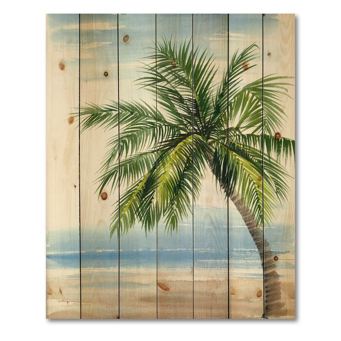 Bless international Palm Tree At The Beach Resort On Wood Painting ...