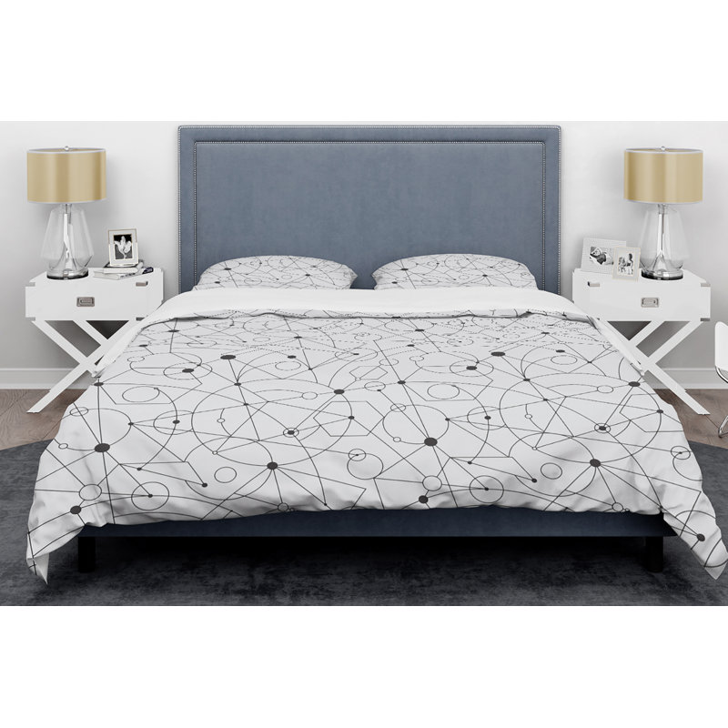 Ensemble de housse de couette Mid-Century Retro Grid IV, Housse de couette très grand et 2 taies, Blanc / noir