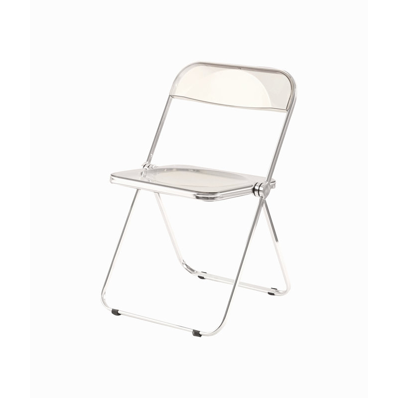 Chaises pliantes transparentes-Chaise fantôme empilable en cristal empilable-Siège de salon en plastique PC-Structure chromée et chaise pliante en acrylique Fo-O-Transparent