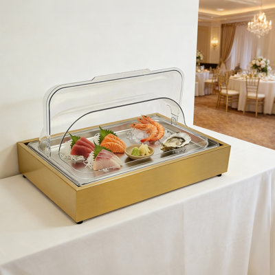 Plateau de présentation en acier inoxydable 1,59 gallons avec plateau de service pour repas froid et couvercle pour la réception et le mariage