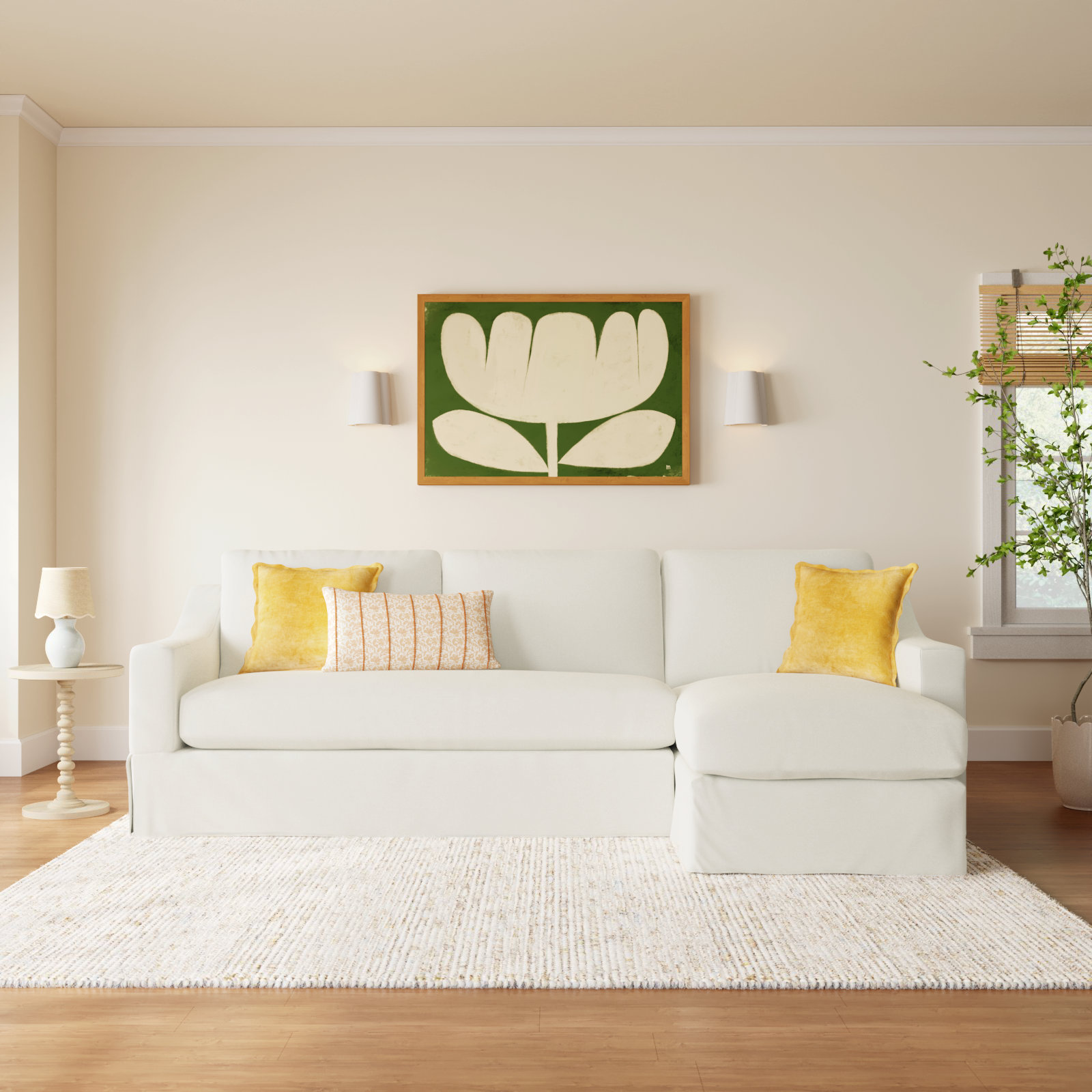 Cranbrook Upholstered Chaise Sectional, Bayou Off White Canvas, Right Hand Facing
