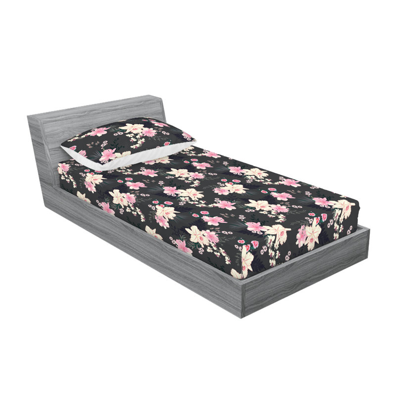 Drap-housse et taies décoratives 3 pièces Ambesonne, Rose pastel, champagne / floral