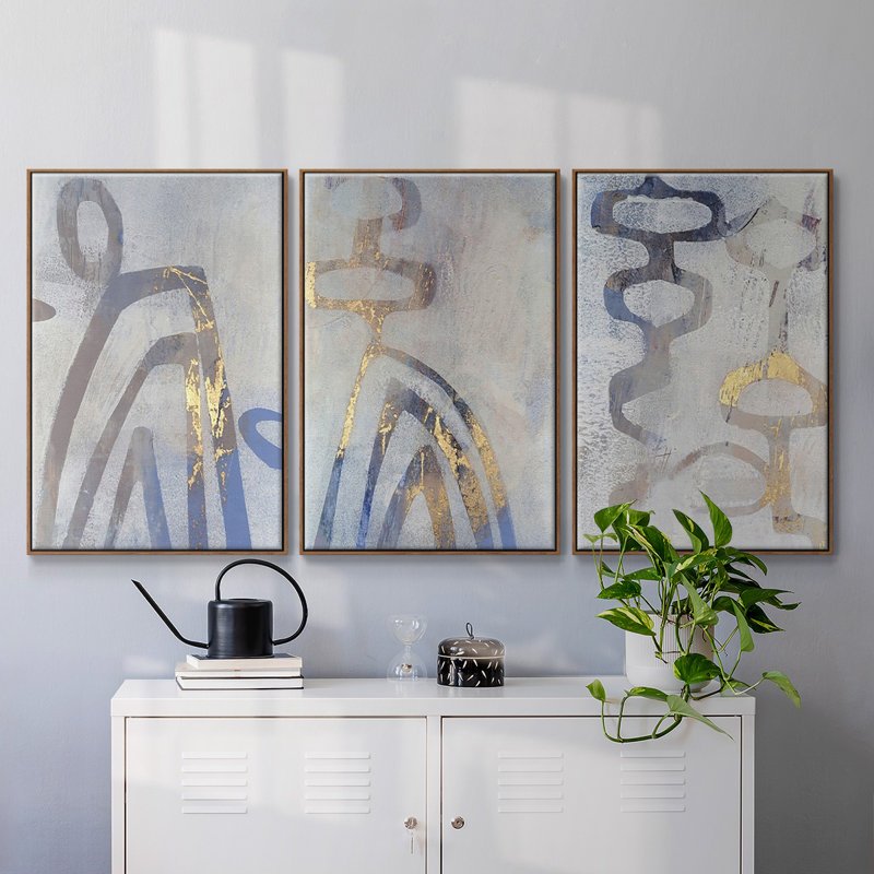 Linx I, ensemble de 3 toiles encadrées sur toile, H 36 po x l 72 po x P 2 po, Cadre noyer