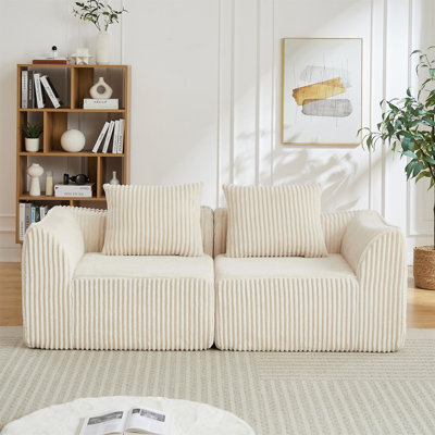 Minimalist Corduroy Curved Sofa with Horn-Shaped Pillows