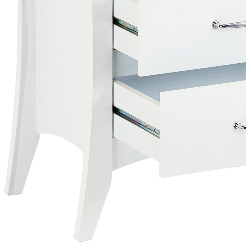 Table de chevet blanche avec deux tiroirs pour une chambre à coucher propre et bien rangée