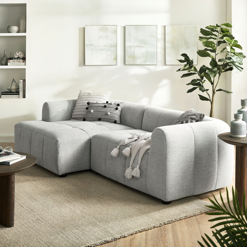 Liana Upholstered Fabric Modular Sofa With Chaise, Left Facing Hand, Pewter Fabric