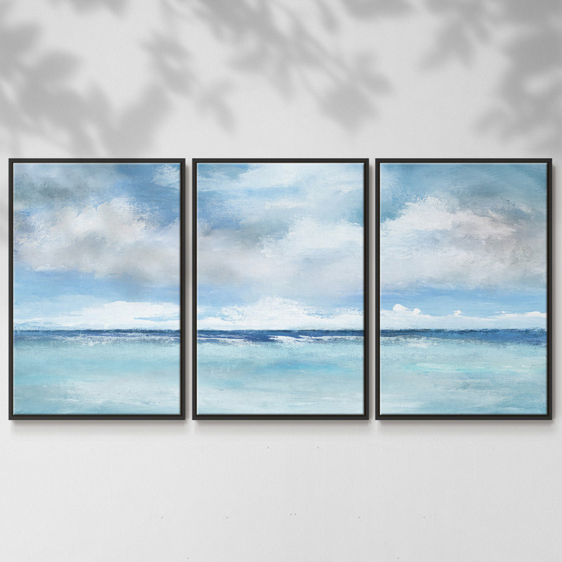 Nuage des Caraïbes, reproduction sur toile 3 pièces, Cadre noir, H 40 po x l 78 po