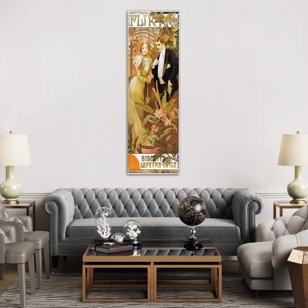 Flirt Biscuits by Lefevre-Utile 1899 by Alphonse Mucha - Panoramic Painting Print on Canvas