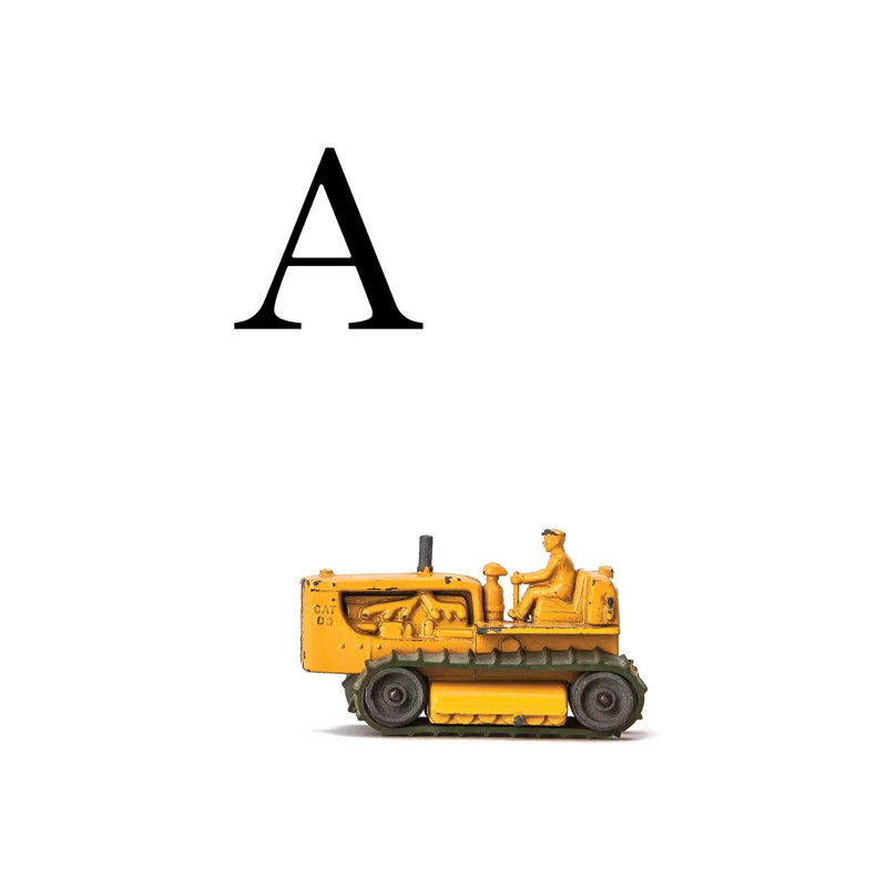 A Bulldozer Yellow White Letter - Print on Canvas, 101.6 cm H x 66.04 cm W x 1.91 cm D, Wrapped Canvas