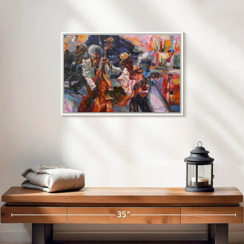 Jazz club jaune, Cadre flottant blanc, 19 po x 13 po