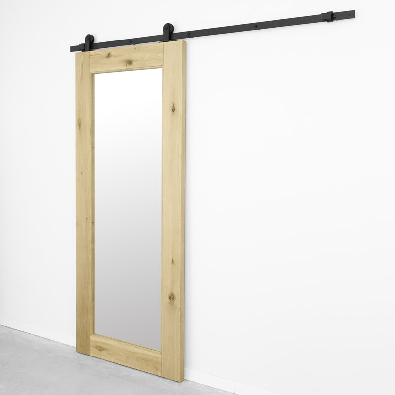 Wyalusing Oak Wood Sliding Barn Door Mirror, 100cm W x 210cm H, Unfinished