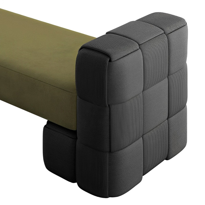 Banc rembourré en similicuir, H 22,83 po x l 62,99 po x P 22,83 po, Gris / Vert foncé