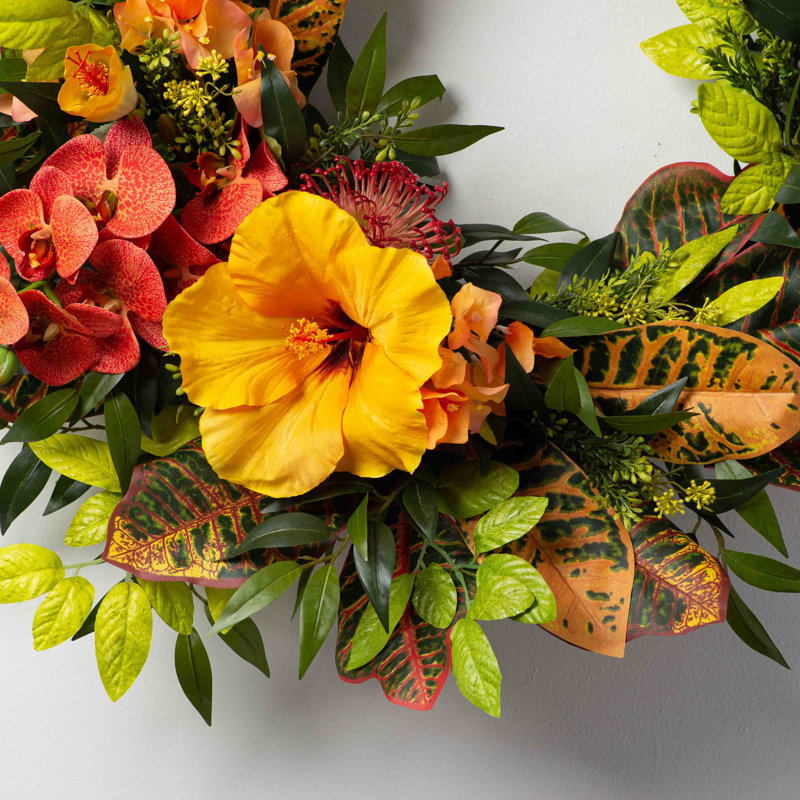 Couronne Aloha Sunshine - Hibiscus tropical, Bougainvillée, Protée et Orchidée printemps été