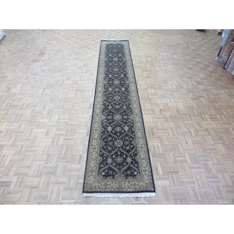 Tapis de zone à chemin de table noir 2 pi 8 po x 14 pi 9 po one-of-kind à la main noué la Beason
