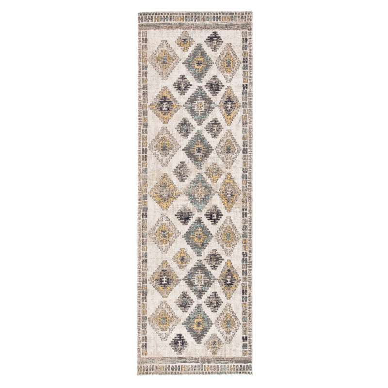 Tapis de couloir intérieur / extérieur bleu / jaune Jaipur Living Dez (2 pi 6 po x 8 pi), Tapis de couloir 2 pi 6 po x 8 pi