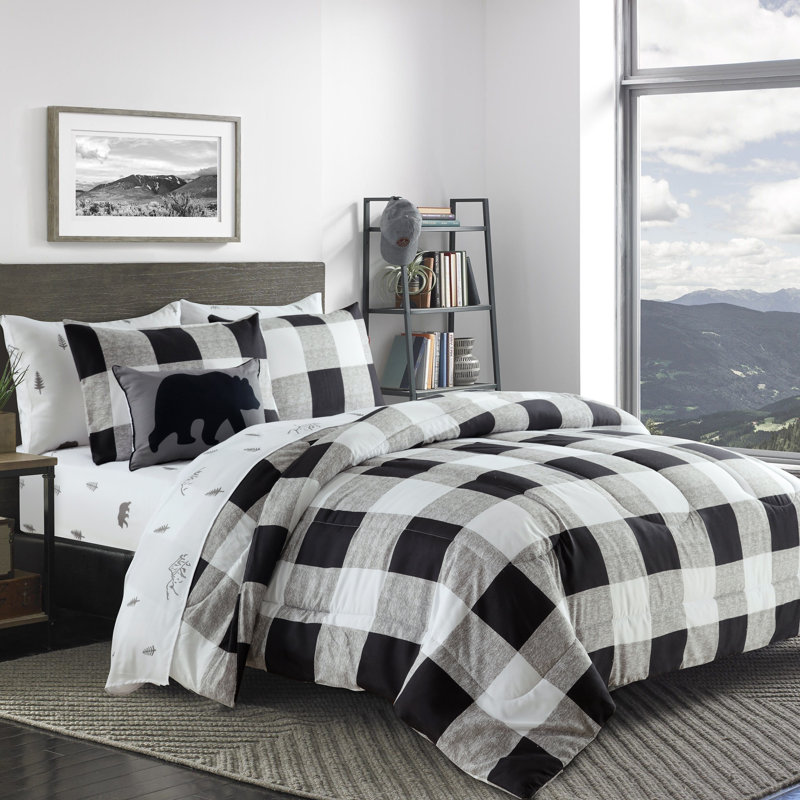 Polyester Ring Stitch Plaid Comforter, Queen Comforter + 7 Additional Pieces
