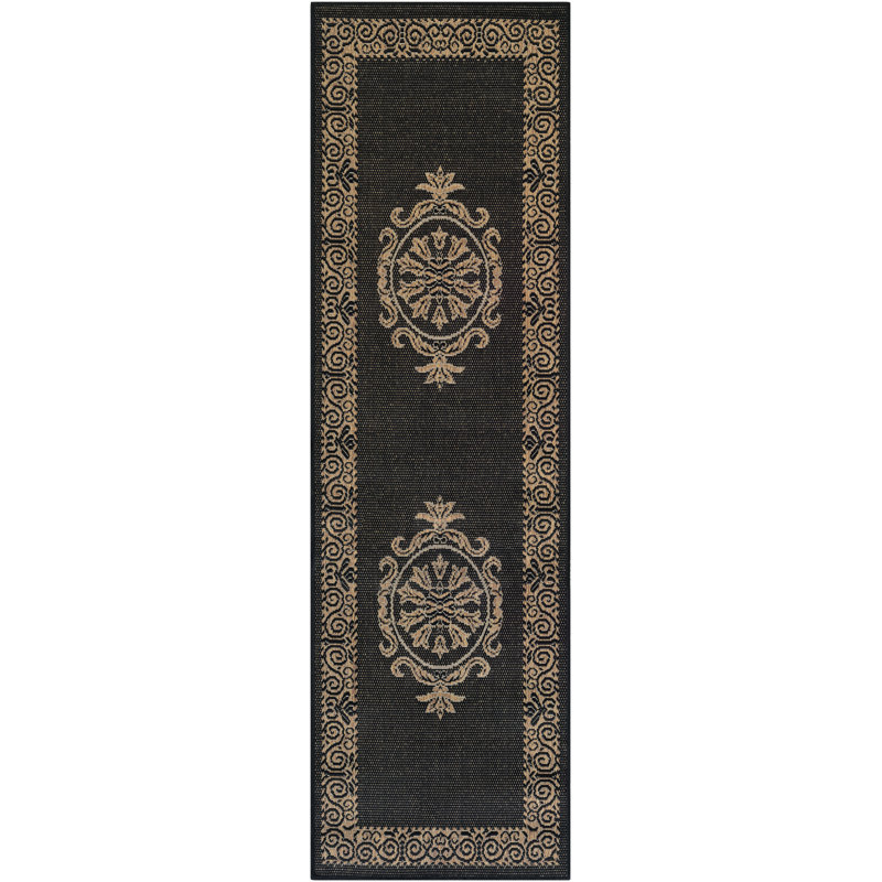 Franck Floral Medallion Black Cocoa Indoor Outdoor Area Rug, Runner 2'3" x 11'9"