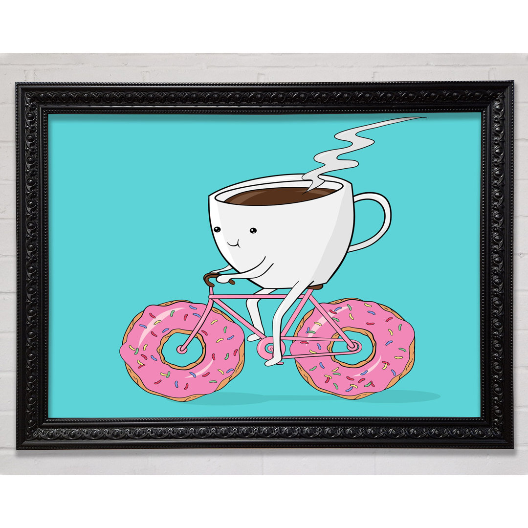 Gerahmtes Poster Kaffee auf einem Donut-Fahrrad