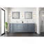 Meuble-lavabo double gris foncé 84 po X P 22 po , Comptoir en quartz blanc, ensemble de robinets et Miroirs