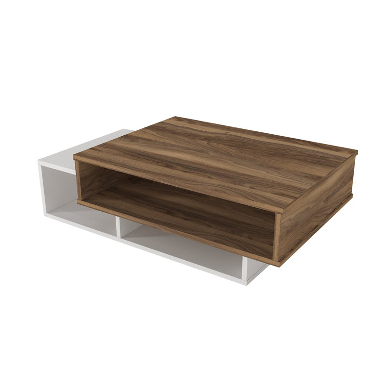 Modern Coffee Table with Additional Storage, White & Walnut, 41.3 x 12.6 x 23.6 inches | 100% Melamine Coated Particle Board, Thickness: 0.7 inches | Multipurpose Design for Living Room & Office Use, Sleek & Stylish