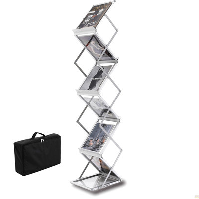 Literature Rack, 6 Pockets, Pop Up Aluminum Magazine Rack, Lightweight Catalog Holder Stand W/Carrying Bag