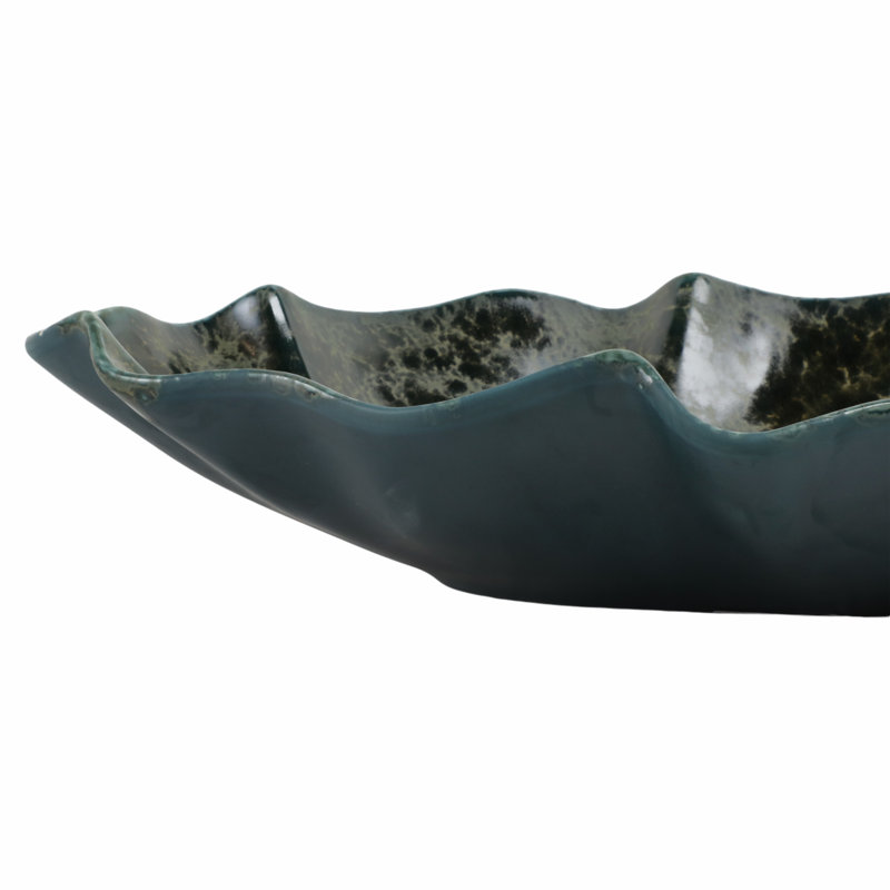 Pottery Earthenware Decorative Bowl With Wavy Edges - 21" Multi-Colour Accent Piece