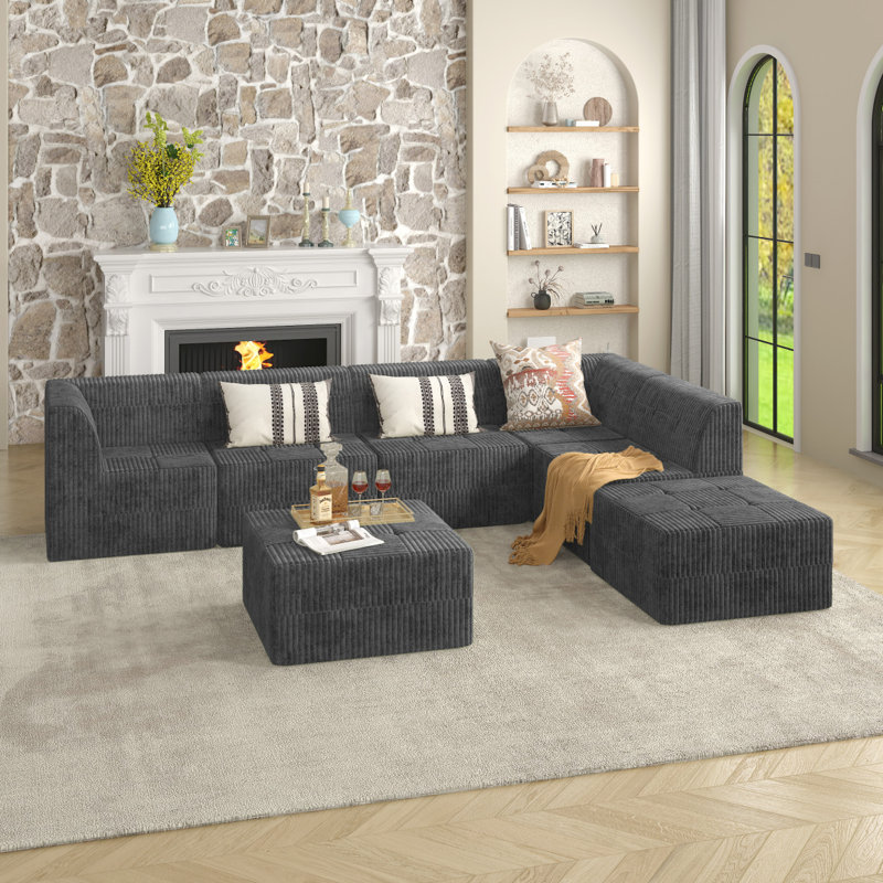 Canapé L, H 29,97 po x l 130,37 po x P 65,21 po, Tissu gris