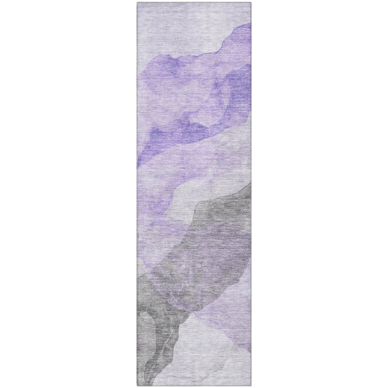 Premium Machine Washable Mayfield AMF2109 Abstract Rug, 2'3" x 7'6" Runner, Lavender