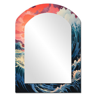 «Dramatic Ocean Waves II», miroir mural décoratif asymétrique Coastal