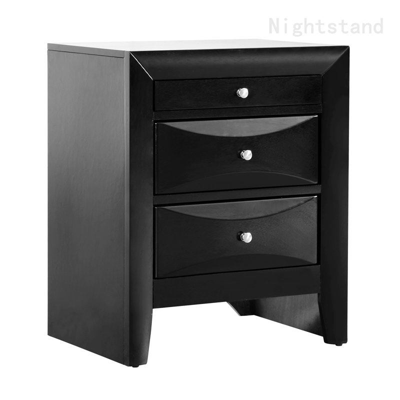Table de chevet moderne, table de chevet d'intérieur avec tiroirs de rangement, Noir