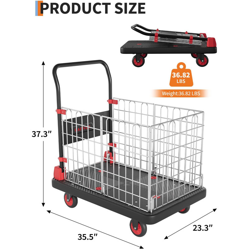 Chariot plateforme 2 en 1 avec cage, Argent