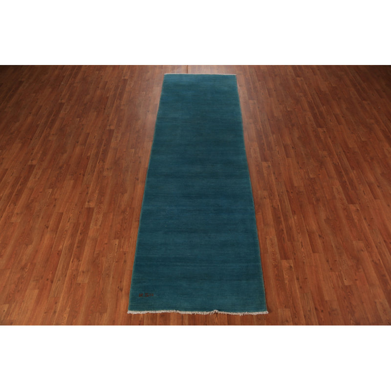 Tapis de couloir bleu sarcelle moderne Gabbeh 3 x 10