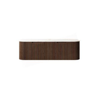 Armoire murale en contreplaqué de 48 po avec comptoir en pierre frittée blanc Carrara, deux tiroirs, sans lavabo, sans robinet et drain, couleur grain de bois noyer foncé