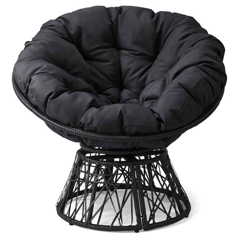 Wicker Swivel Accent Chair With Cushion, Gray