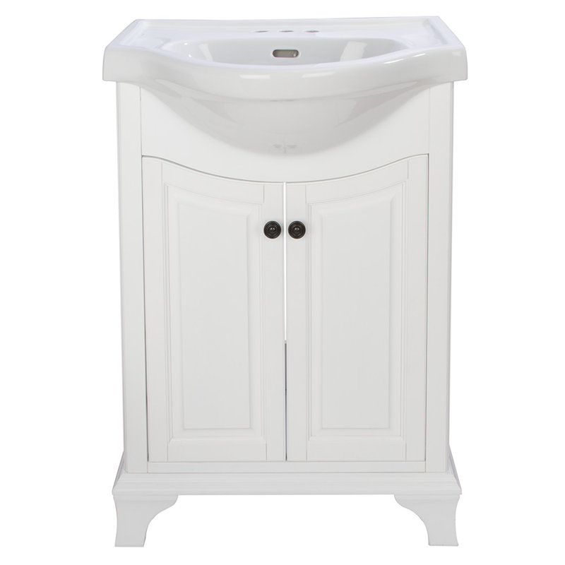 White Freestanding Vanity Cabinet with Vitreous China Sink