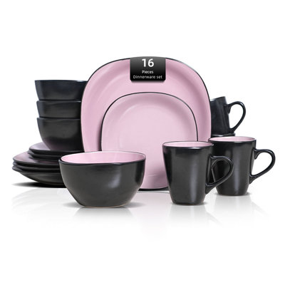 HomeVSS Stoneware 16-Piece Square Dinnerware Set，Service for 4