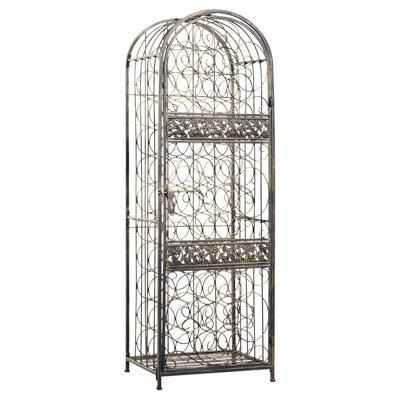 Support à vin 45 bouteilles en fer forgé avec serrure - Bronze antique
