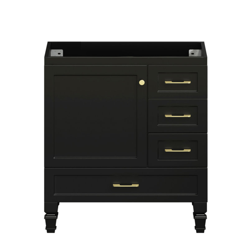 Meuble-lavabo noir 30 po. Armoire de rangement abondante - 2 portes à fermeture douce et 4 tiroirs