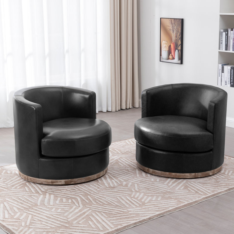 Fauteuil demi-tonneau Arabella , Cuir véritable Onyx