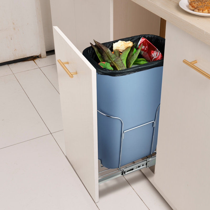 Gray Plastic Pull-Out Kitchen Trash Can with Iron Frame