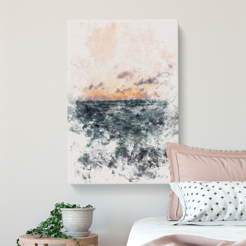 Ocean Beneath A Peach Sky - Wrapped Canvas, 50cm H x 35cm W x 3cm D
